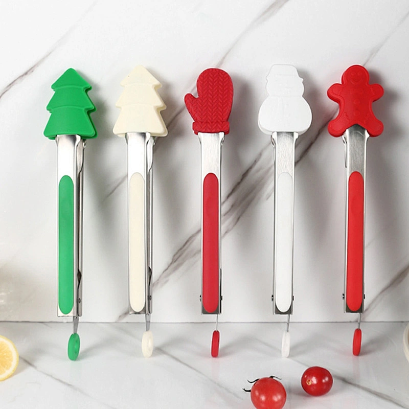 Christmas Food Tongs Kitchen Tongs Stainless Steel Food Clip With Silicone Tips for Cooking Non-Stick Heat Resistant BBQ Grill